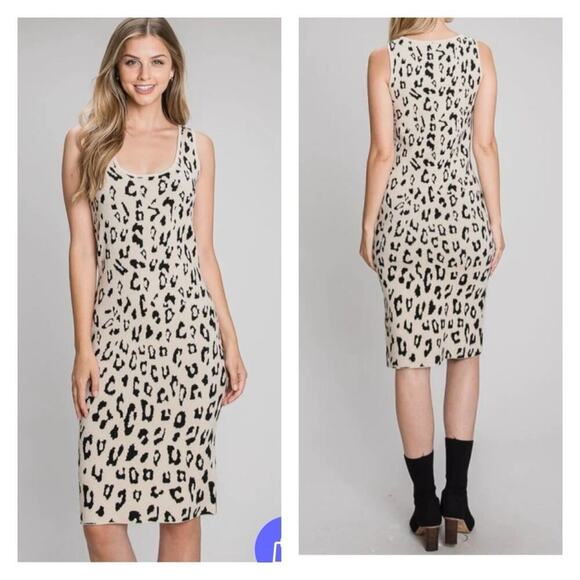 Allie Rose knit leopard print midi rise dress form fitting bodycon size L - Picture 1 of 6